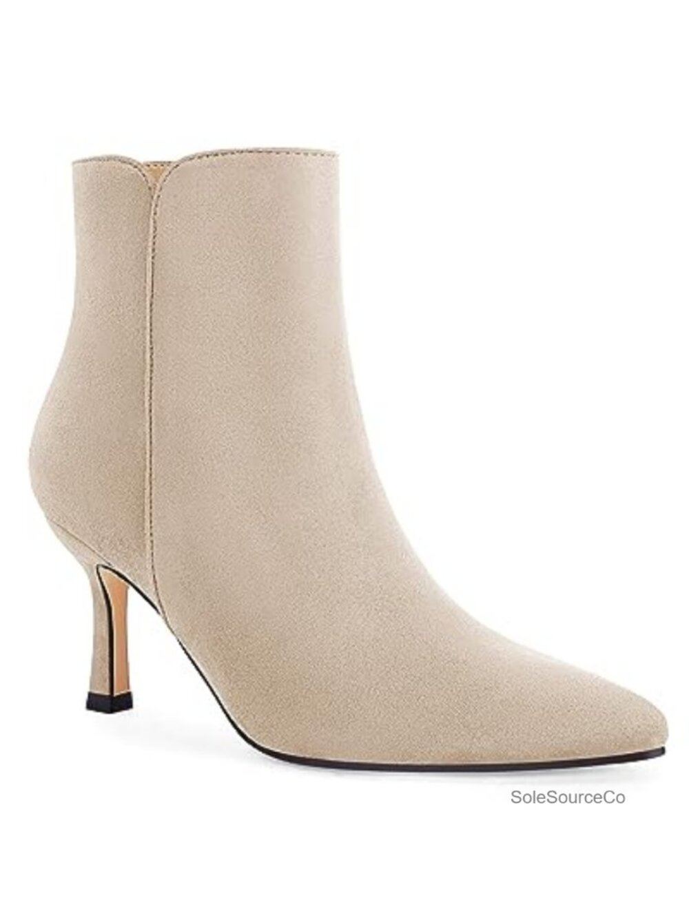 Kitten Heel Booties Pointed Toe Suede Ankle Boots Side Zip